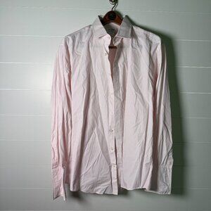 T M Lewin London French Cuff Pink/White Stripe Dress Shirt 18-36 Slim Fit